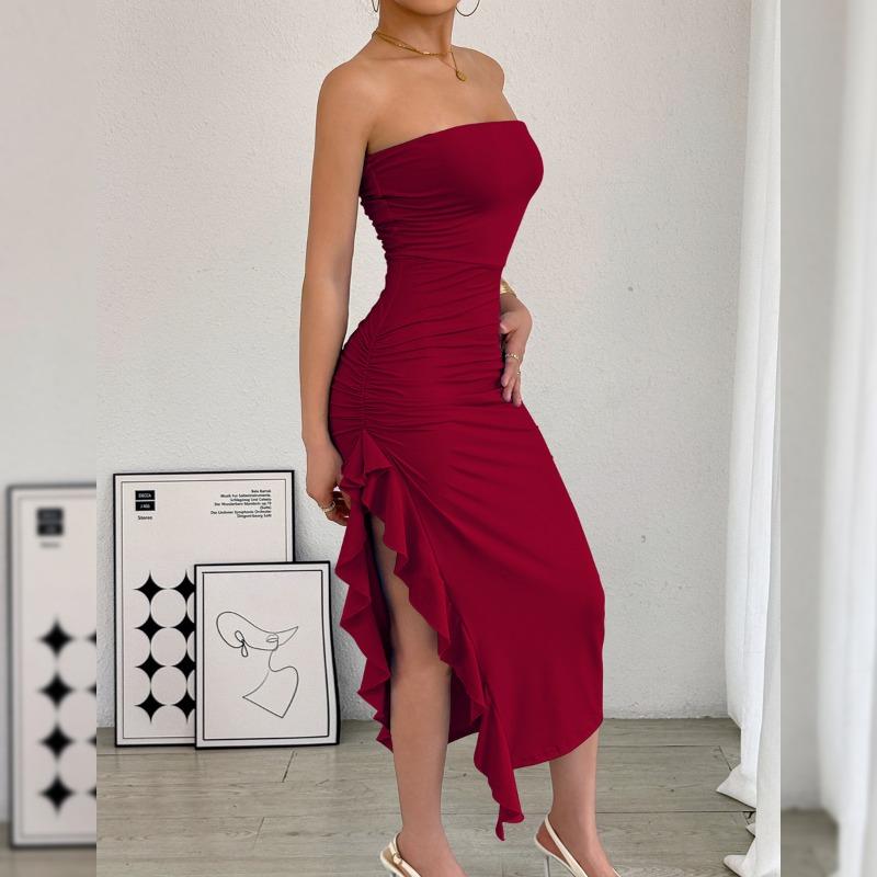 IHUASU Women's Fashion Summer Spring Solid Color Print Sleeveless Casual Dresses