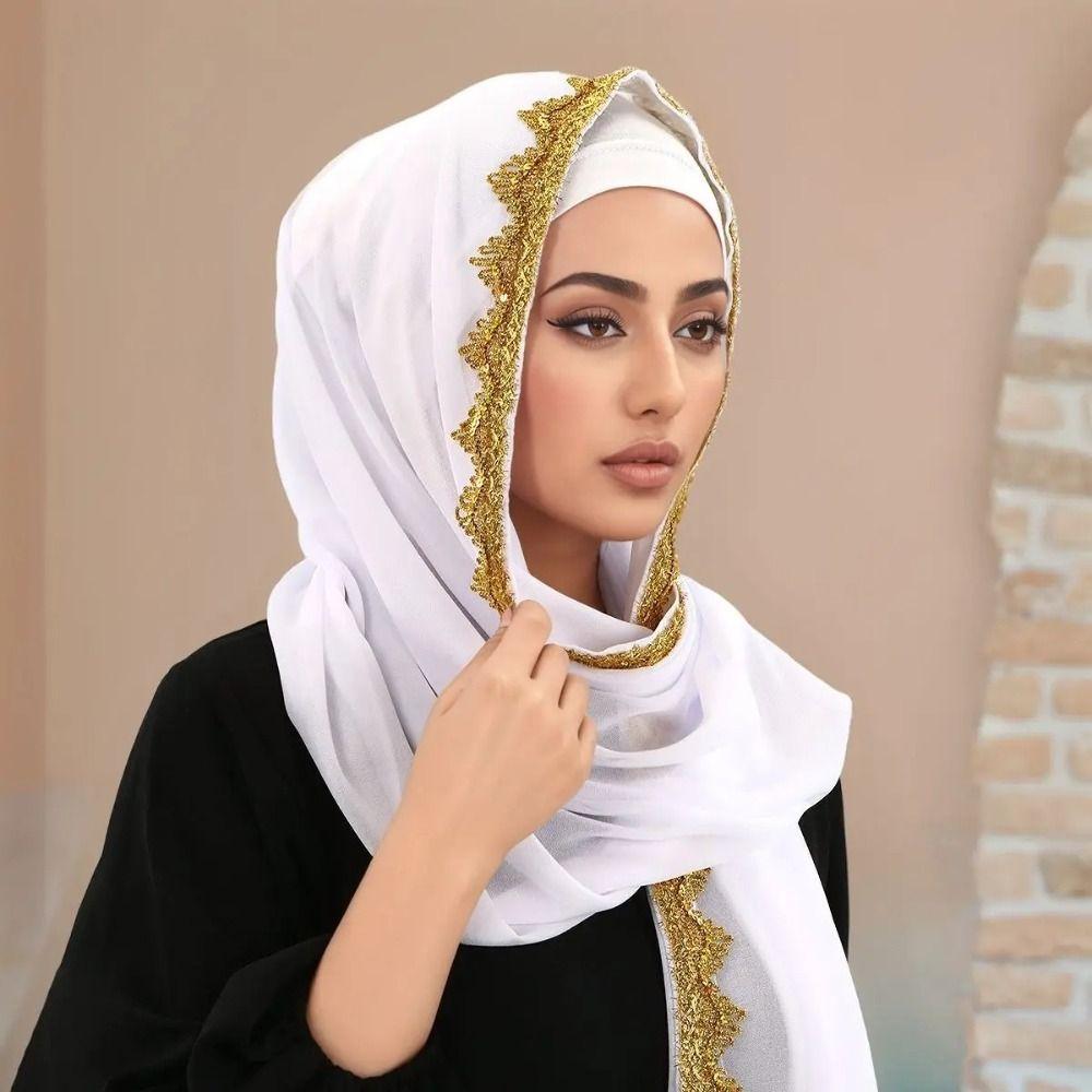 Silk Islamic Turban Long Sequin Wraps Shawl Elegant Women Headscarf  Ladies Turban