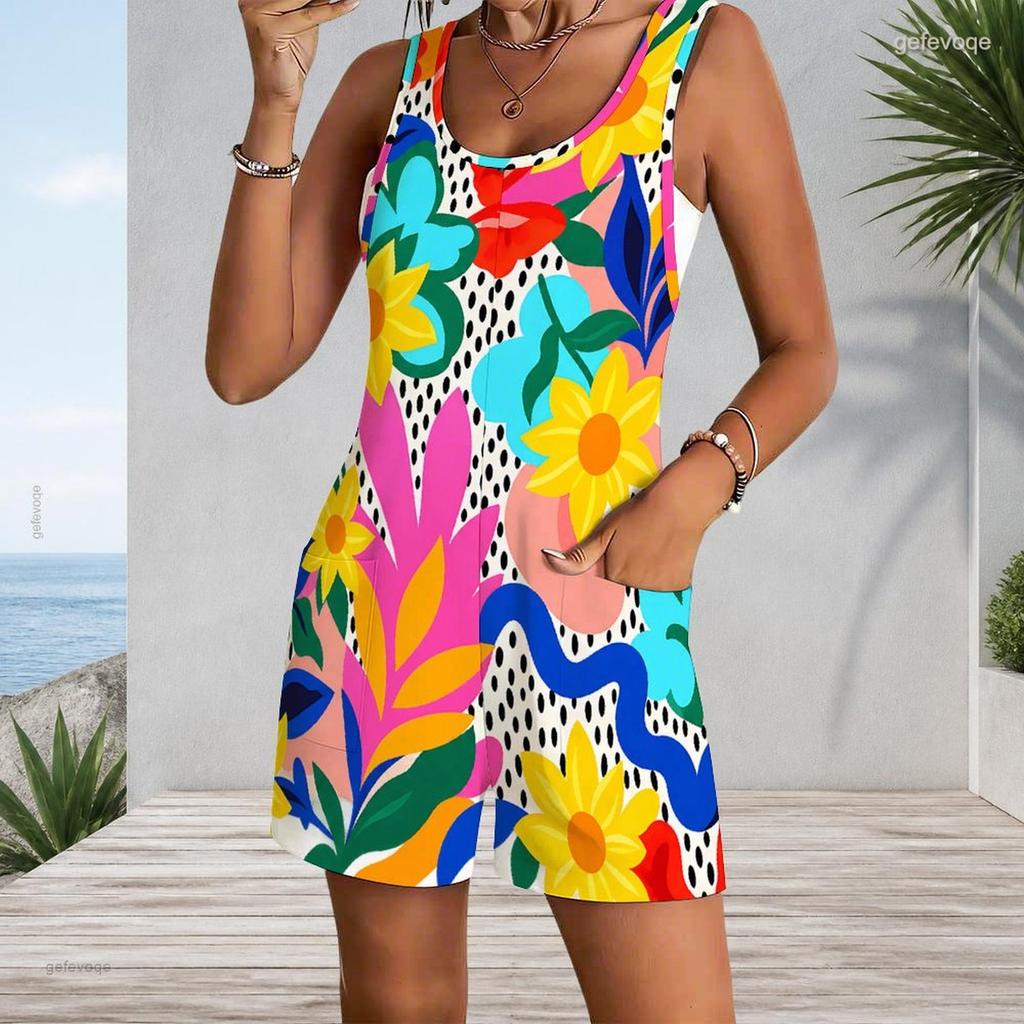 Plus Size Sleeveless Patch Pocket Tank Short Romper