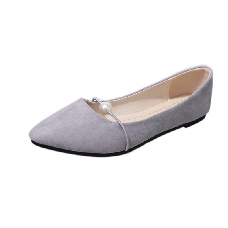 New Women Solid Color Suede Flats Heel Pearl Fashion High Quality Basic Pointed Toe Ballerina Ballet Flat Slip On Ladies Shoes