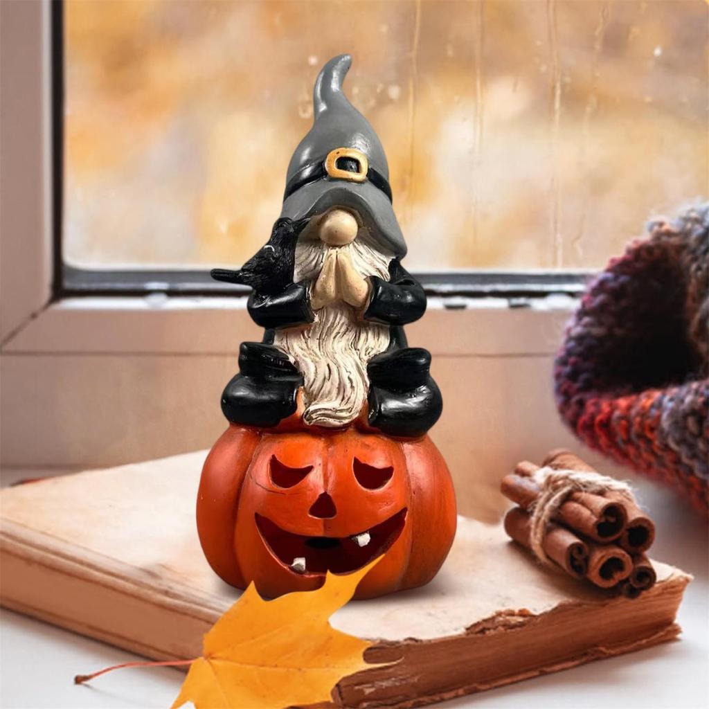 Halloweenská pryskyřičná ozdoba trpaslíka s dýní a Ghostfacem, dekorace pro domácí párty, atmosférická ozdoba