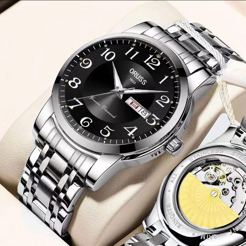 Watch Men'S Double Calendar Waterproof Luminous Fully Automatic Fake Mechanical Fashion Trend Steel Belt Quartz Men'S Watch