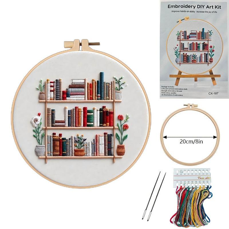 1Pc DIY Embroidery Starter Kit Cross Stitch Kits for Beginners Bookshelf Pattern
