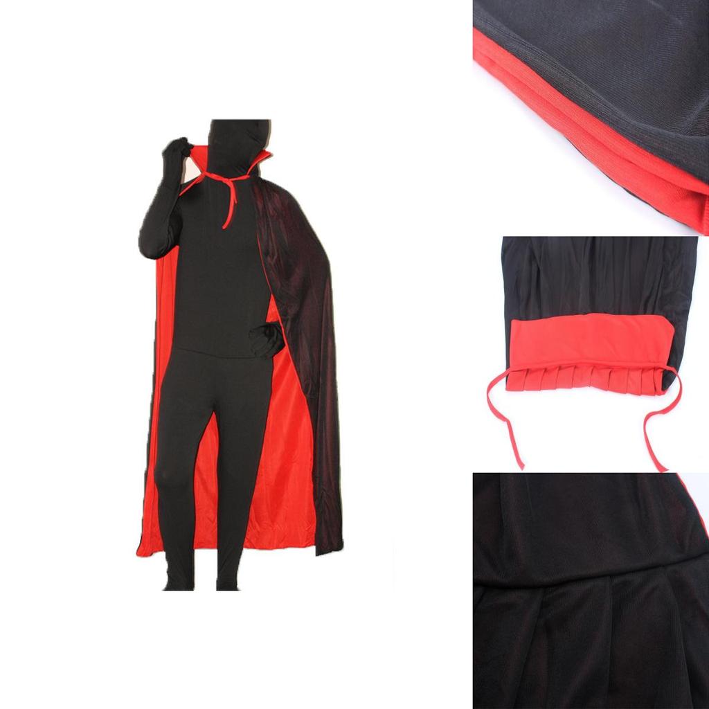 Halloween Vampire Cloak Hooded Cape For Adult And Kids Reversible Black And Red Cosplay Costume