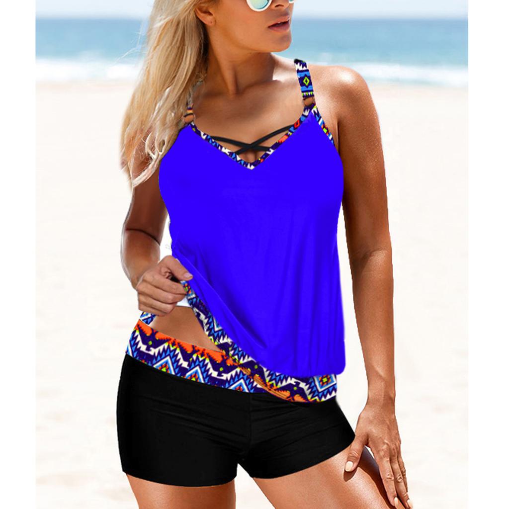 New Summer Women's Comfortable Swimwear Vacation Seaside Beach Style Tankini Shorts Two Piece Swimwear S-M