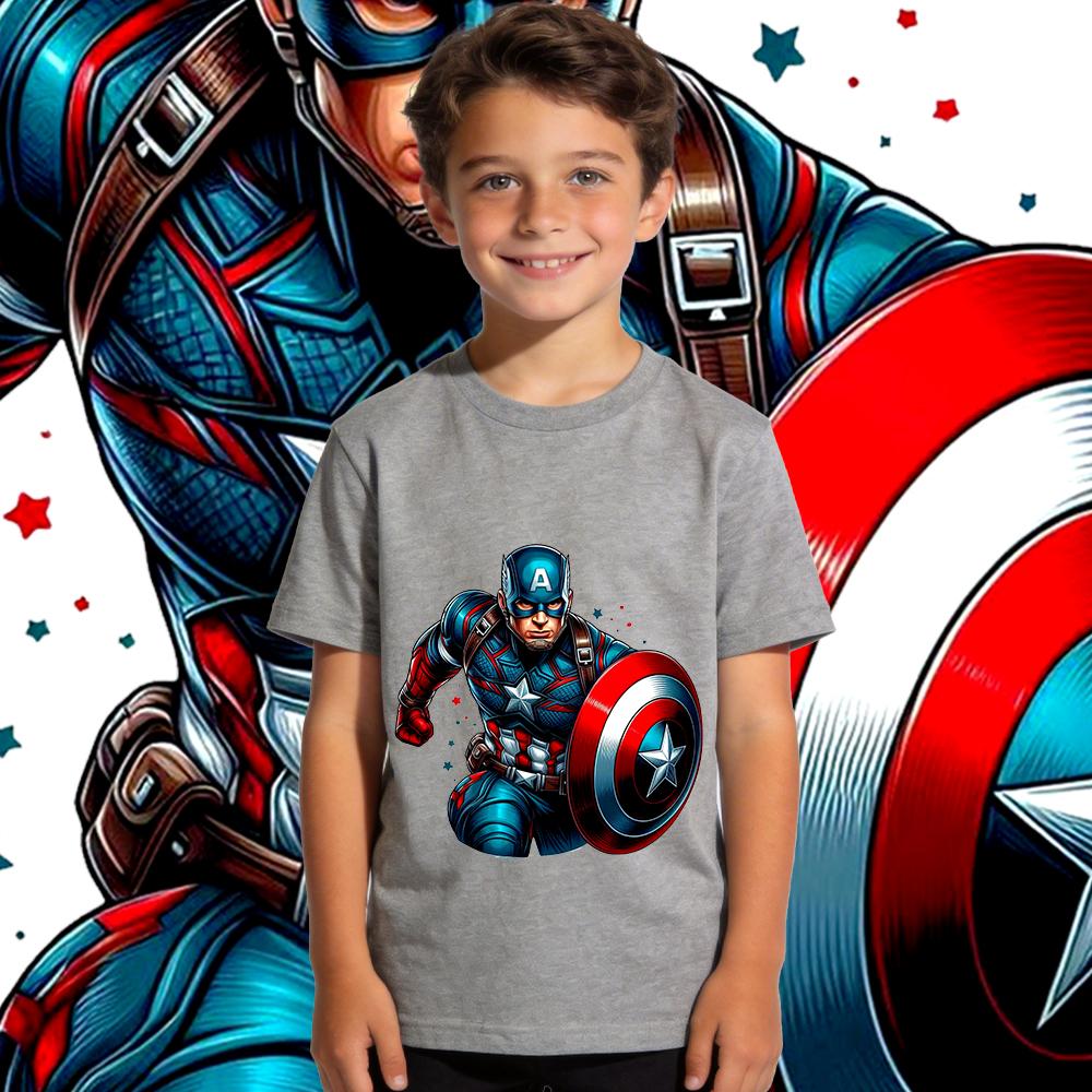 

Captain America Charge Print Boys Girls Kids T Shirt Casual Summer Top Soft Breathable 110