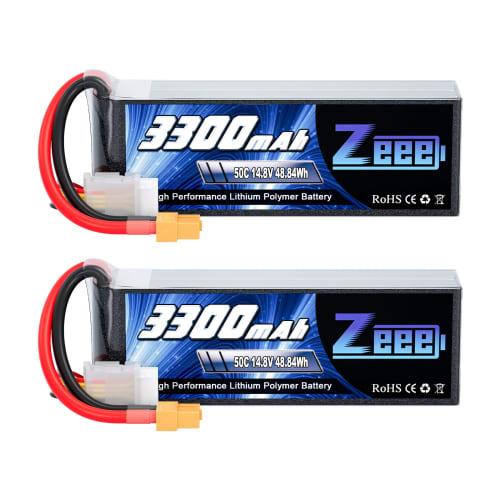 Zeee 4S LiPo Battery, 14.8V 50C 3300mAh with XT60 Plug, 2-Pack, High-Capacity Battery for RC Products, Drones, RC Trucks, RC Boats, RC Cars, and More