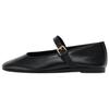 Lightweight Elegant Leather Round Toe Square Mouth Ballet Flat Mary Jane Shoes Women Shoes Black 13502510-38