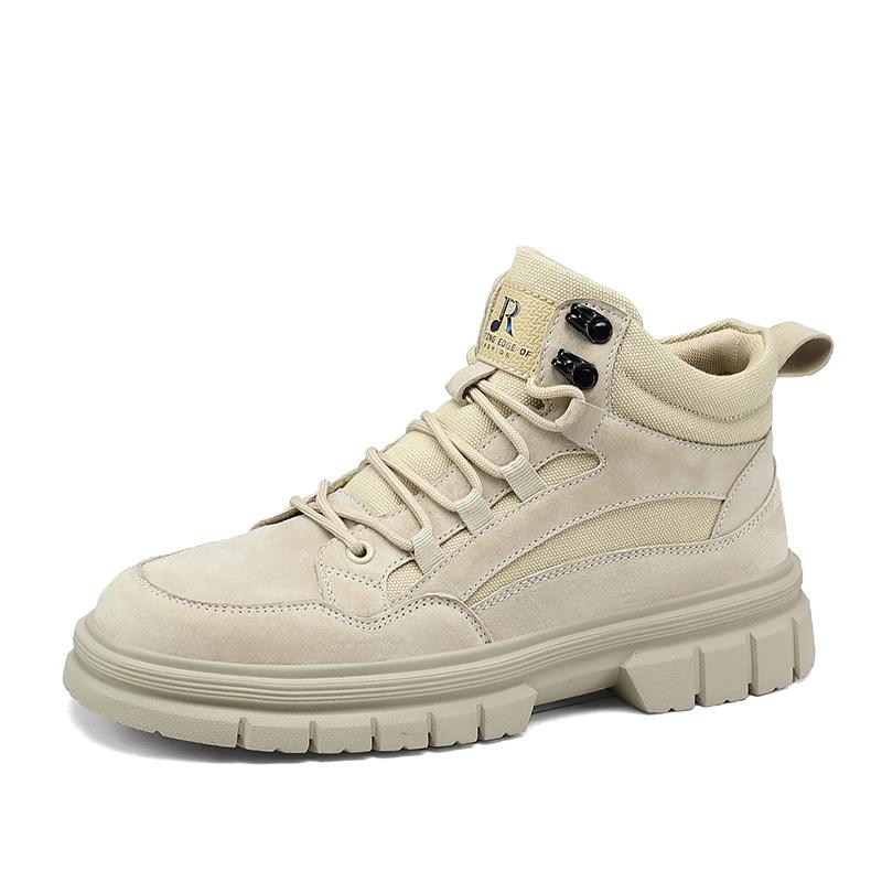 Fashion Non-Slip Casual Leather Ankle Boots Mens High Top Shoes Outdoor Comfortable Motorcycle Boots Fashion Male Lace-Up Botas Sneakers