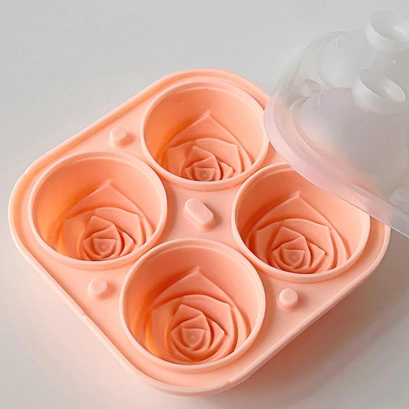 1pcs Elegant Rose Shaped Ice Cube Mold Reusable Food Grade Silicone IceTray Ice Ball Mold for Effortless Dessert Summer Drinks