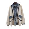 Autumn and winter new medium and long spliced denim knitted double-sided cardigan loose design sweater jacket women