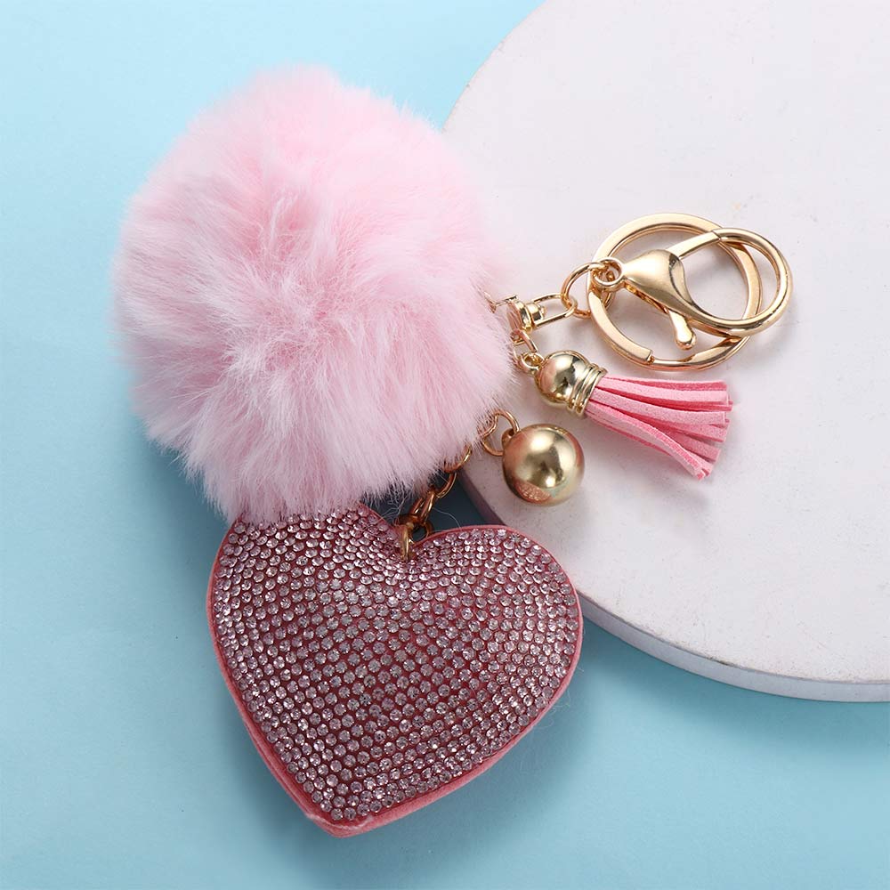 Ornaments Interior Accessories Rhinestone Keyrings Rhinestone Heart Bag Pendant Pompom Keychains
