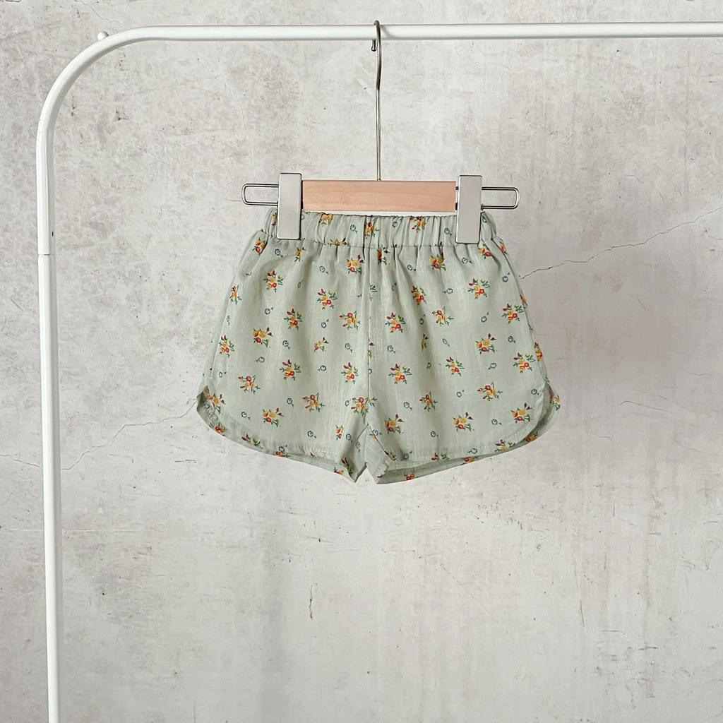 New Korean Version Girl Baby Pure Cotton Floral Doll Collar Cardigan Shirt Loose Bread Shorts Set