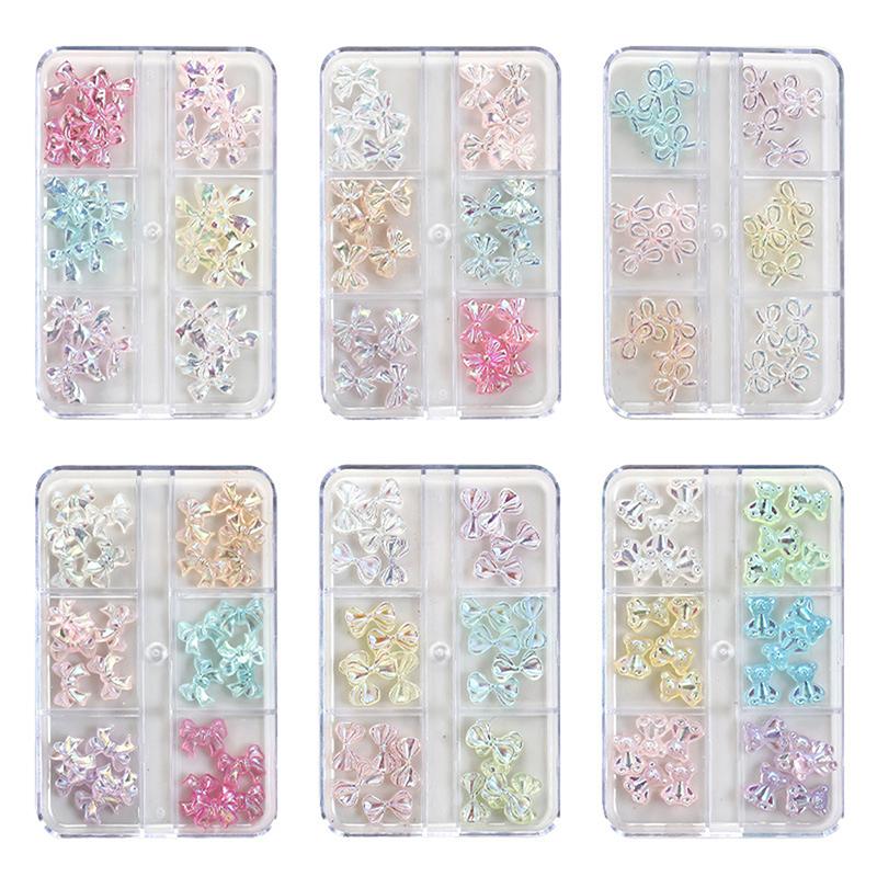 6 Grids Mix Colors Resin Bow Cute 3D Nail Charms Decorations Accessories Bowknot For Nails Art Diy Manicure Tips