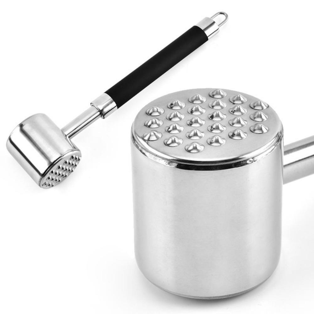 Stainless Steel Meat Hammer Non-slip Double-side Loose Meat Tenderizer Flat Sides Hanging Hole Kitchen Beef Hitting Tool