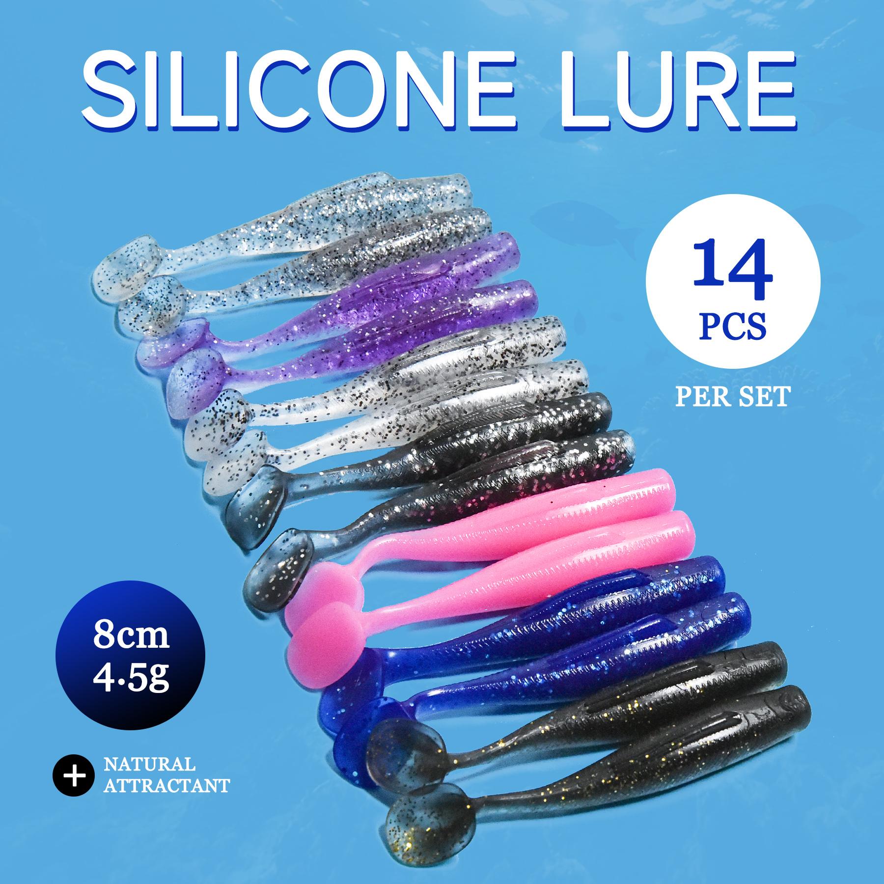 14Pcs Soft Silicone Swimbaits 8cm/4.5g T-Tail Fishing Lures with Natural Attractant for Bass Pike Freshwater Saltwater 14pcs разноцветные