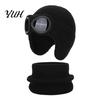 Comfortable Skin Friendly Winter Cap 1 Set Knit Hat Neck Warmer for Kids, Earflap with Goggles, Kids Gift School Travel Fleece Lined Aviator Cap, Warm