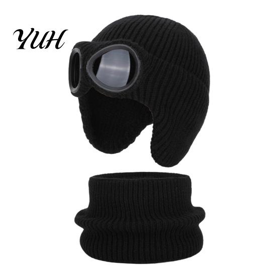 Comfortable Skin Friendly Winter Cap 1 Set Knit Hat Neck Warmer for Kids, Earflap with Goggles, Kids Gift School Travel Fleece Lined Aviator Cap, Warm