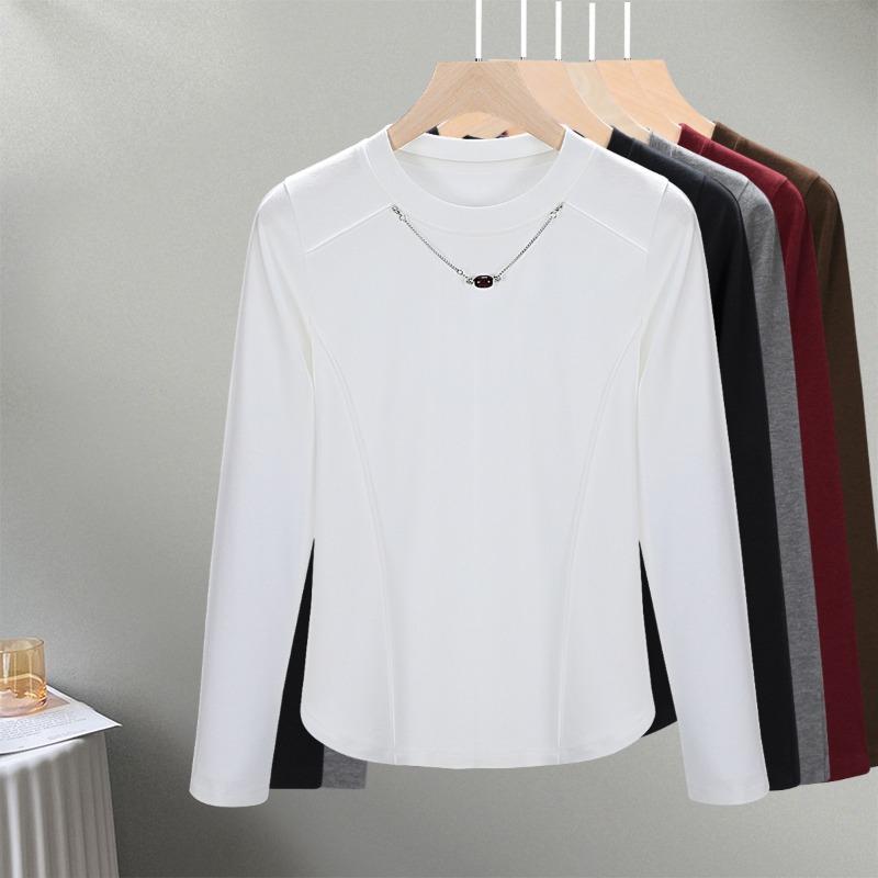Knitted Shoulder Long-sleeved Bottoming Shirt Women's Autumn New Slim-fit Pullover, Round Neck Outer Wear