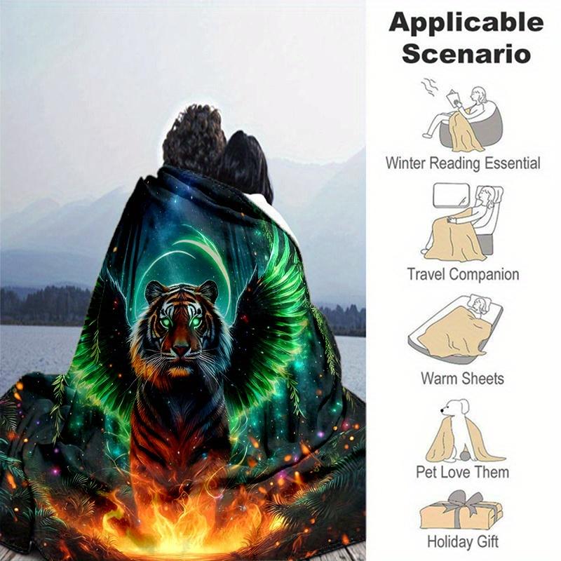 1pc The Winged Tiger's Mystical Journey Blanket Soft Throw for Room Decor, Perfect Gift, Living Room, Travel, Camping, Car Blankets, Beach