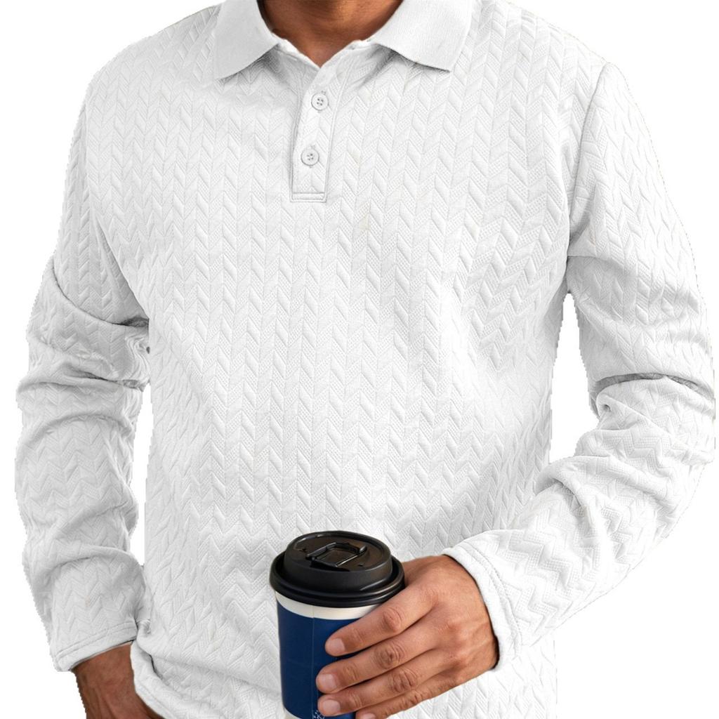 Spring/Autumn 2025 Men's Fashion Casual Long-sleeved T-shirt with Loose Threaded Collar Men's Casual Sports Polo Shirt