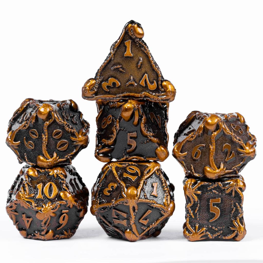 Cusdie DND Oktopus Metallwürfel Set Dungeons and Dragons D4-D20 Solide Polyederwürfel für Brettspiele Rollenspiel Spiel Pathfinder