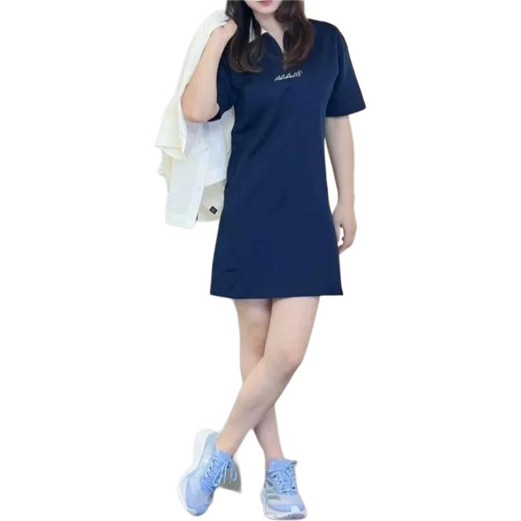 adidas Vestido Verbiage Casual Deportivo Fresco Cómodo Suelto Manga Corta Vestido Mujer Vestidos Índigo Profundo JM4329