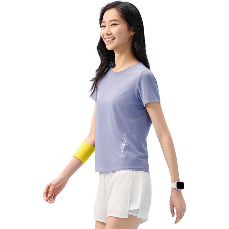 Anta Bequemes Leichtes Atmungsaktives Sportliches Einfaches Buchstaben Rundhals Kurzarm T-Shirt Damen Oberteile Dämmerungs-Lila 162525110-2
