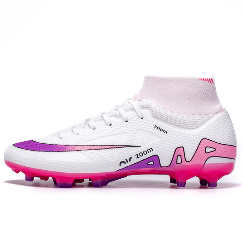 High-Top Football Shoes Fly-Woven Seamless Tf Broken Nails Artificial Turf Ag Nails Leather Feet Boys And Girls Student Training