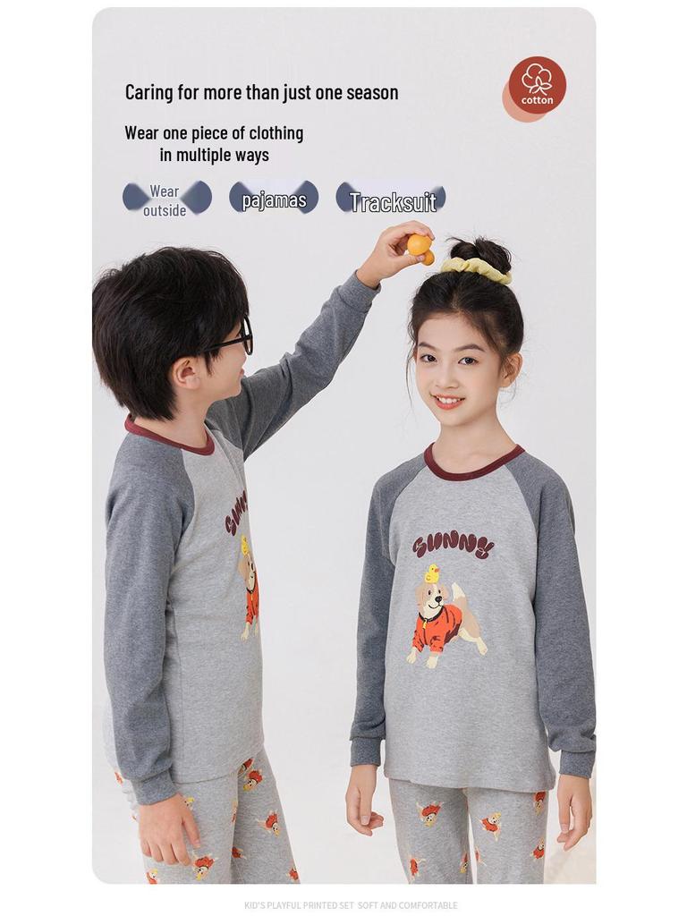 2025 Warmer Baumwoll-Pyjama-Set für Kinder im Herbst - Langarm-Unterwäsche und Raglan-Homewear für Jungen und Mädchen