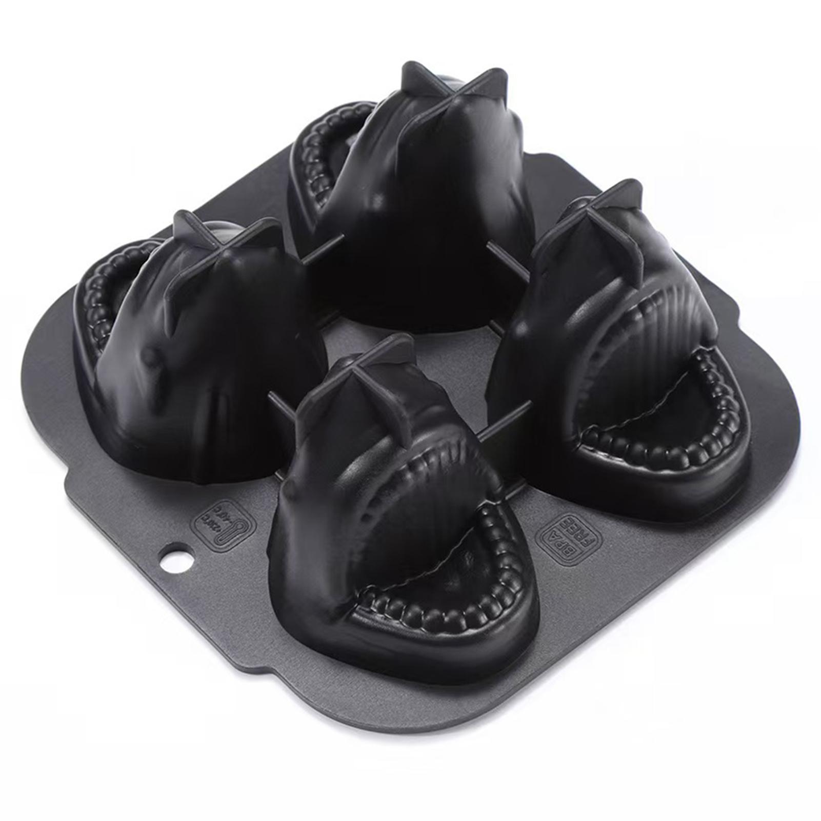 

3D Sharks Ice Cubes Mold 4 Grid Ice Cubes Tray Whiskey Sharks Ice Maker Food Grade Easy Release Ball Mold For Cocktail Party As Shown чорний