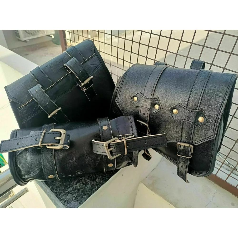 Motorrad Leder 2 Taschen Seite 1 Werkzeug Tasche Satteltaschen Sattel Packtaschen ( 3 Taschen)