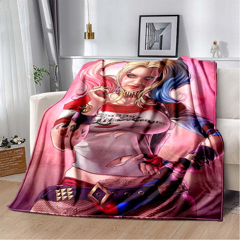 H-Harley-Quinns Movie Character Print Flannel Blanket Cozy Warm Throw Bedroom Sofa Birthday Present Indoor Home Lounge Decor