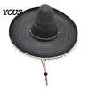 Outdoor Travel Hat Mexican Sombrero with Colorful Poms, Hawaiian Style Woven Straw Sun Hat, Wide Brim Lightweight Festival Party Costume