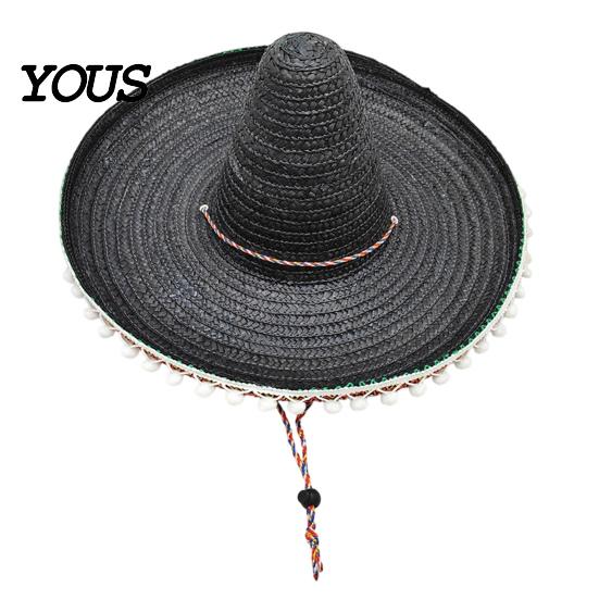 Outdoor Travel Hat Mexican Sombrero with Colorful Poms, Hawaiian Style Woven Straw Sun Hat, Wide Brim Lightweight Festival Party Costume