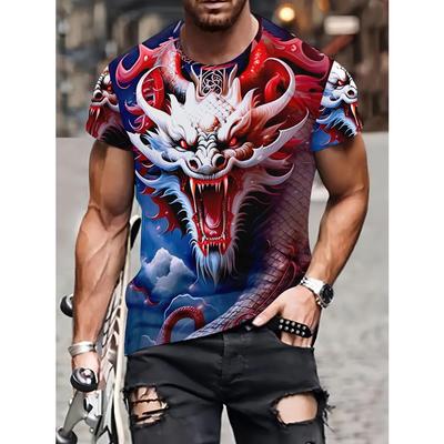 Short Sleeve Plus Size Summer Tee Men Outfit Red Dragon 3d Print T Shirts Mens Casual Sportwear T Shirt Male