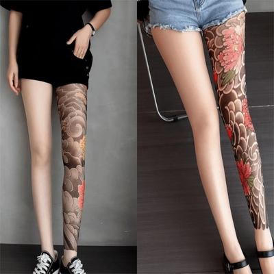Collants Sexy Imprimés Pivoines Taille Haute Élastiques Fausse Culotte Bas Nylon Femme Bas pour Fête