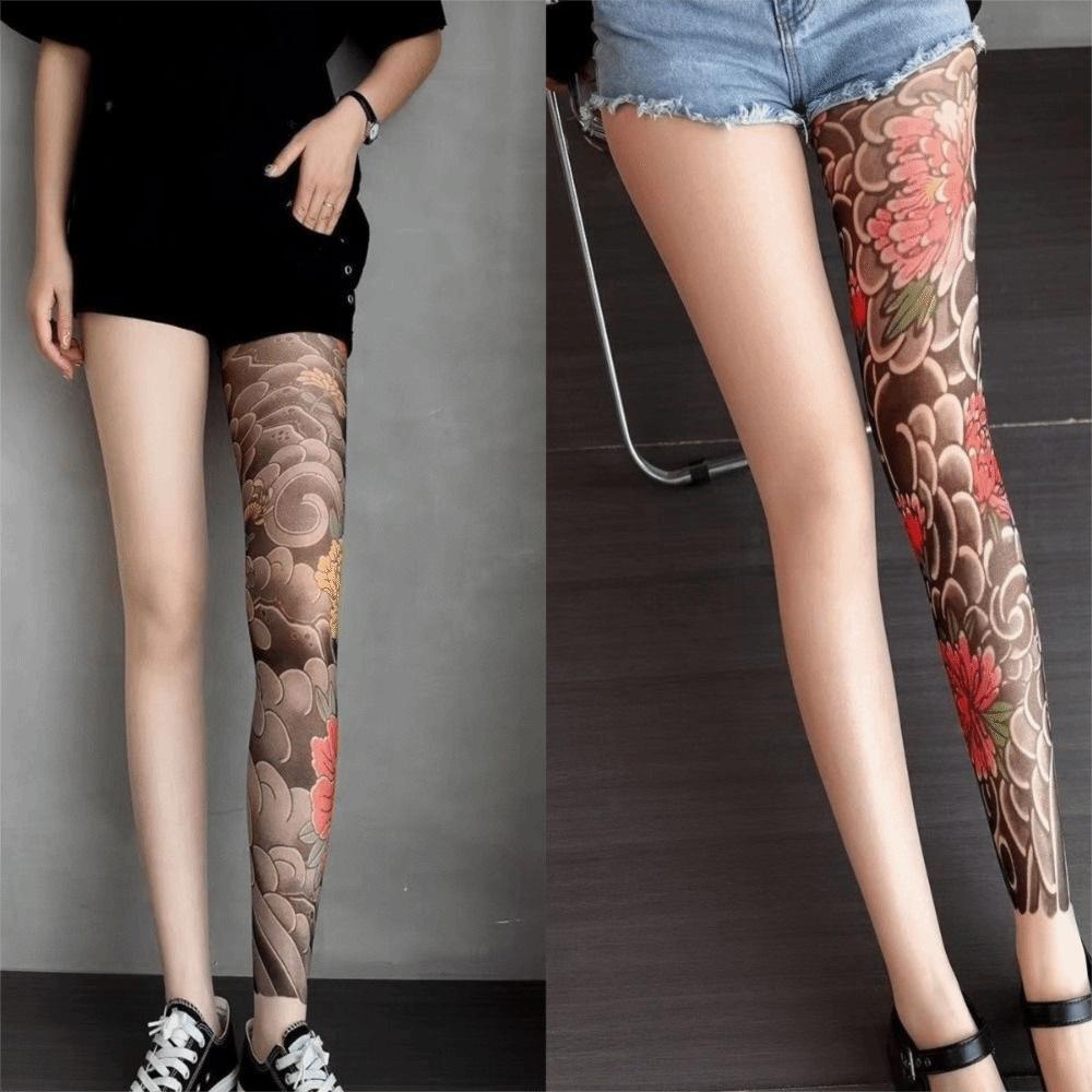 Sexy Peony Printed Tights High Waist Elastic Fake Pantyhose Nylon Female Stockings Party