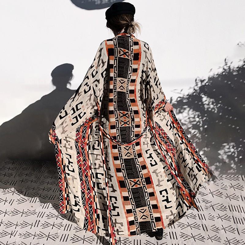 

Rayon Print Vacation Kimono Cardigan: Long Beach Cover-Up with Sun Protection One Size кавовий