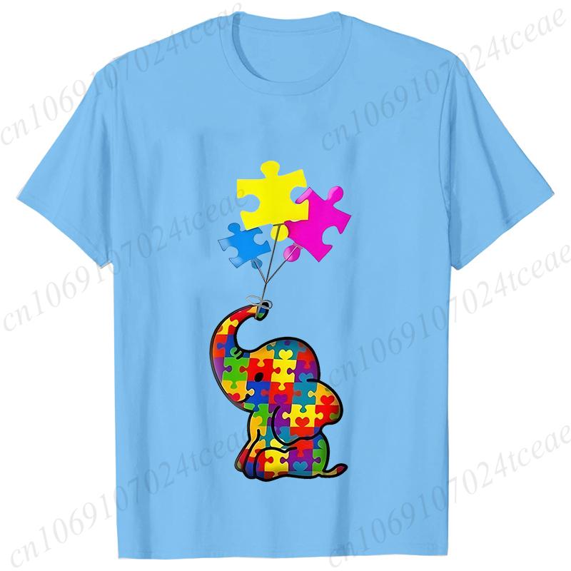Funny Elephant Autism Awareness T-shirt for Women Acceptance Neurodiversity Summer Shirts Hip Hop Streetwear Short Sleeve Tees