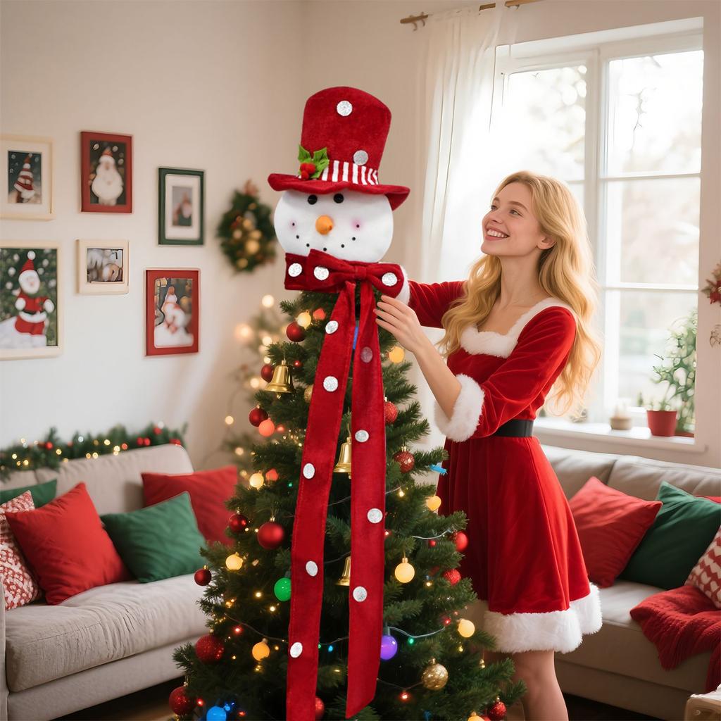 Christmas Tree Star Snowman Hat Decoration, Snowman Red Hat Tree Top Ornaments, Christmas Tree Decoration Pendants