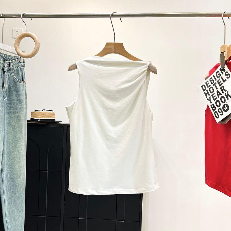 

Scandinavian Niche Style! Wooden Giant 590 + Stylish One-Shoulder Twisted Shoulder Design One-Word Boat Neck Sleeveless Vest Tops Women s Summer White S