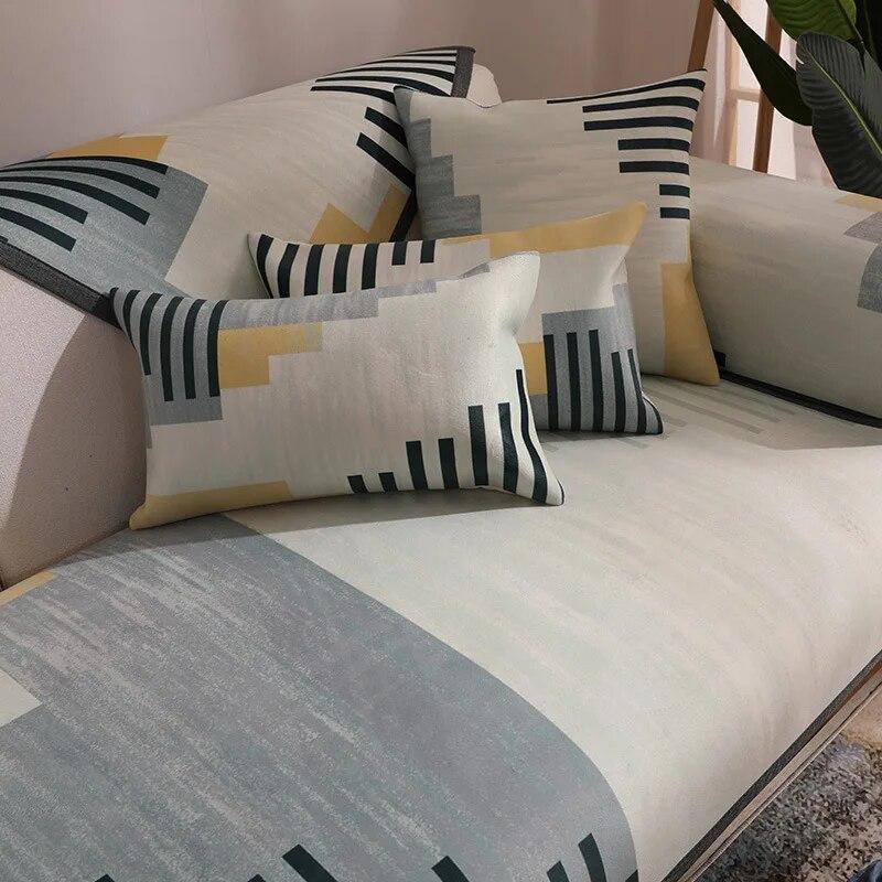 Sofabezug mit geometrischem Gittermuster, Schonbezüge, L-förmige Ecksofabezüge für das Wohnzimmer, rutschfeste Couchbezug, Sofahandtuch, 1/2/3/4-Sitzer