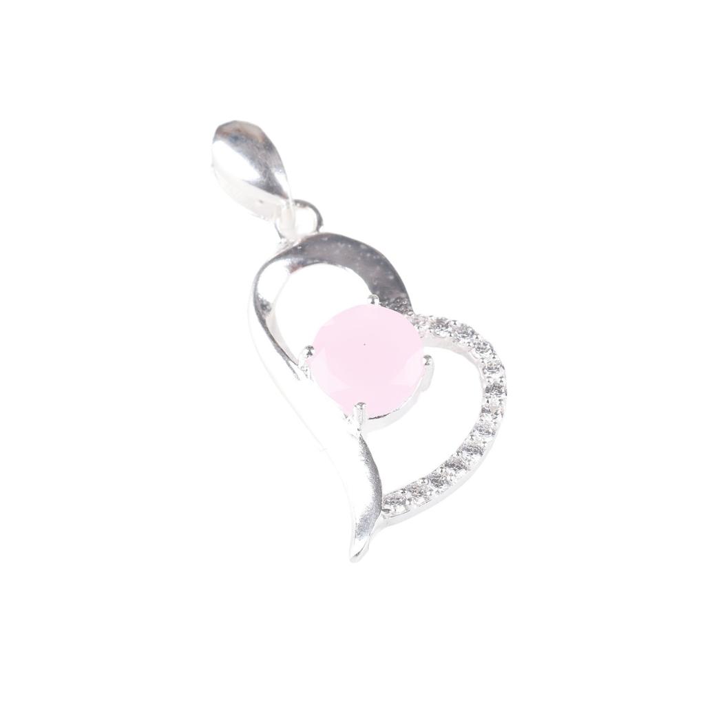Rose Chalcedony Gemstone 925 Sterling Silver Gift Jewelry Zircon Pendant 1.37" CZP-5-17