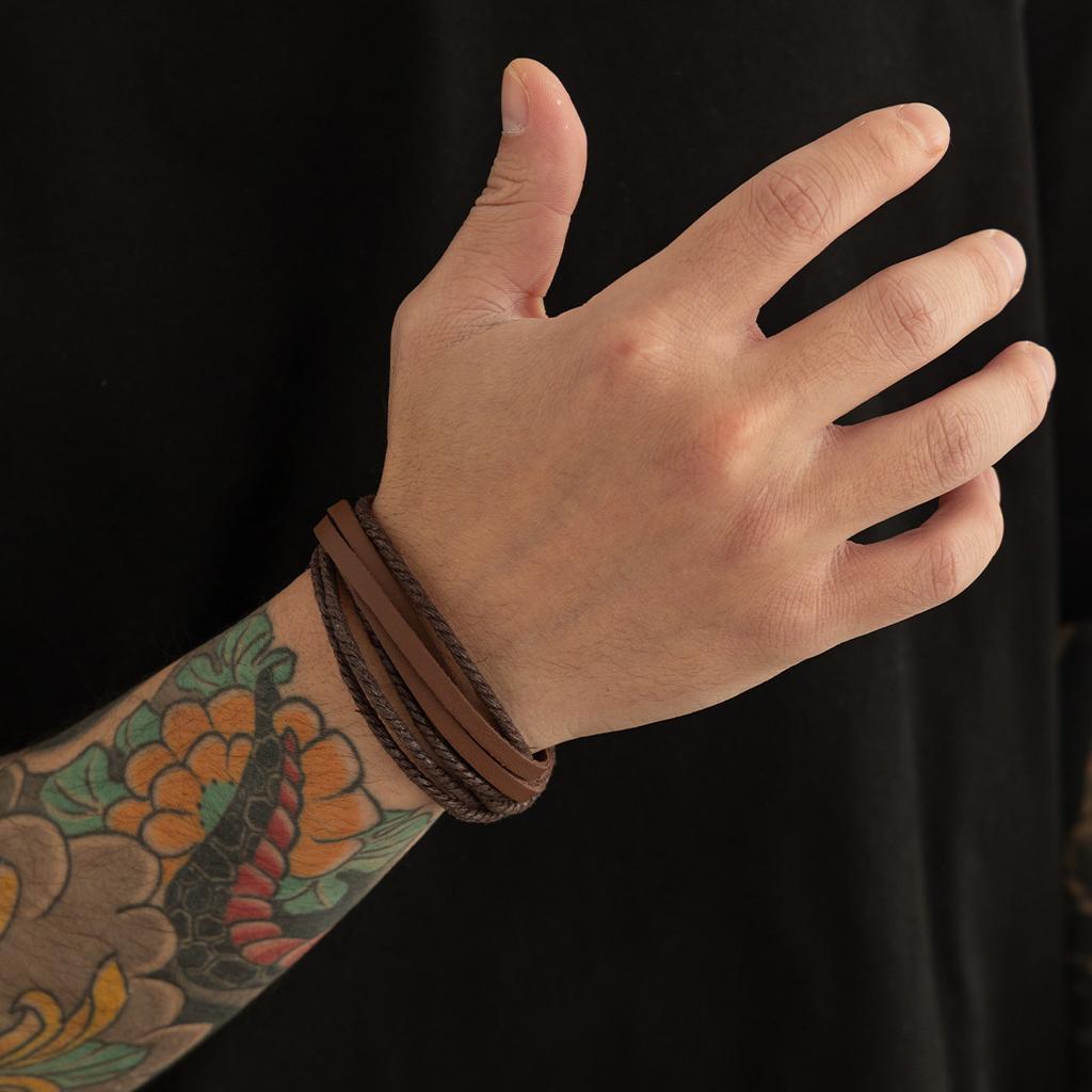 Heren Leren Hennep Touw Gevlochten Armband Heren Hip-Hop Niche High-End Armband Hotselling Hand Accessoires