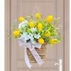 Basket Wreath Spring Porch Wreath for Outdoor Decorative Wreath Ornament Lemon Flower Basket Wreath Artificial for Home Wedding