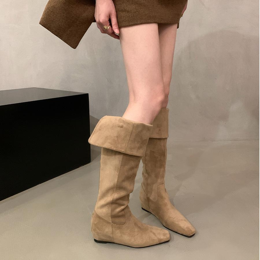 

Замшевые ботфорты выше колена на платформе для женской осенне-зимней коллекции, новые, в ретро-стиле, складные, два варианта носки, ботфорты-чулки, высокие рыцарские сапоги 40 хаки