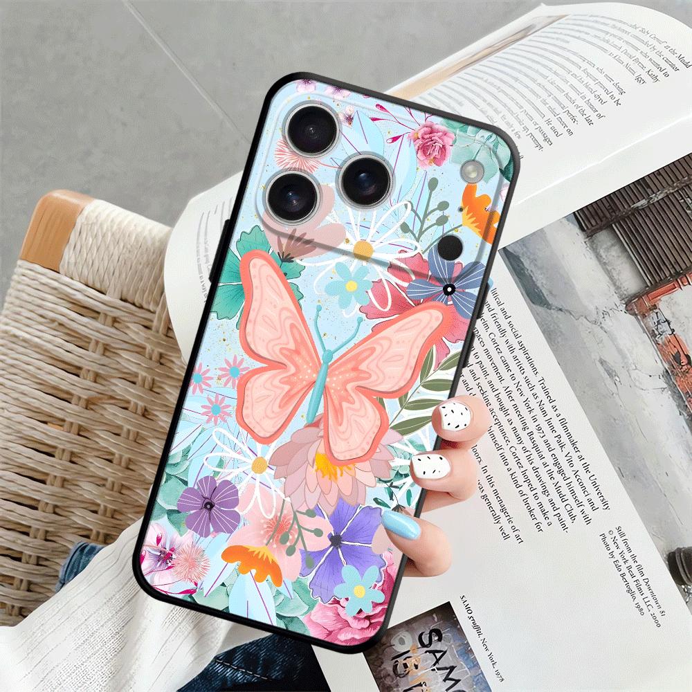 Funda Phone Cover Case for Apple iPhone 17 Pro Max 14 11 13 16 Air 15 Pro 7 8 XR XS MAX 12 Cartoon Butterfly Flower