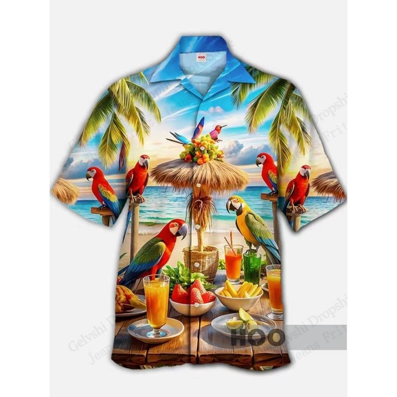 Camisa Hawaiana de Verano para Hombre Moda Loro Mar 3D Estampado Camisa Manga Corta Casual Camisas de Playa Blusa de Vacaciones Aloha