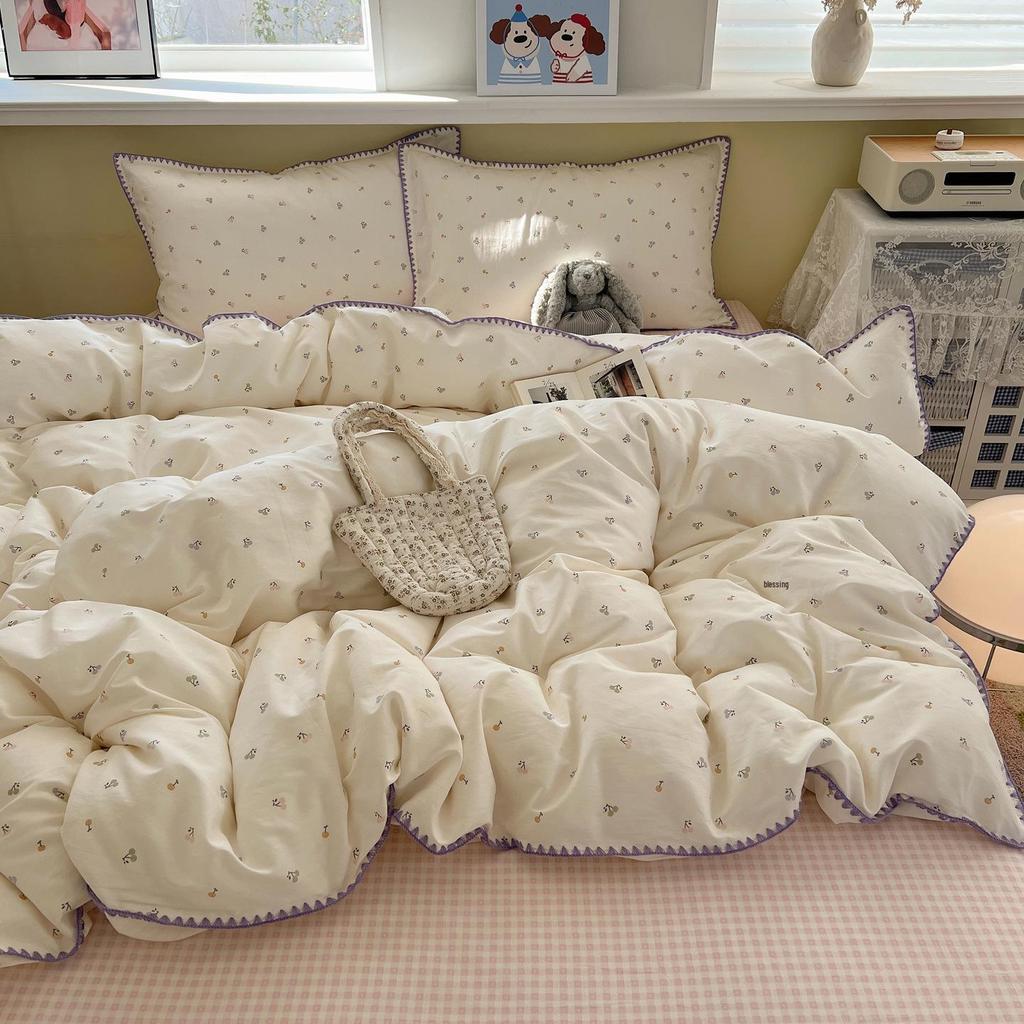 Ins Style 100% Pure Cotton Bedding Set: Duvet Cover and Sheet, Available In Four-Piece or Single Three-Piece Options